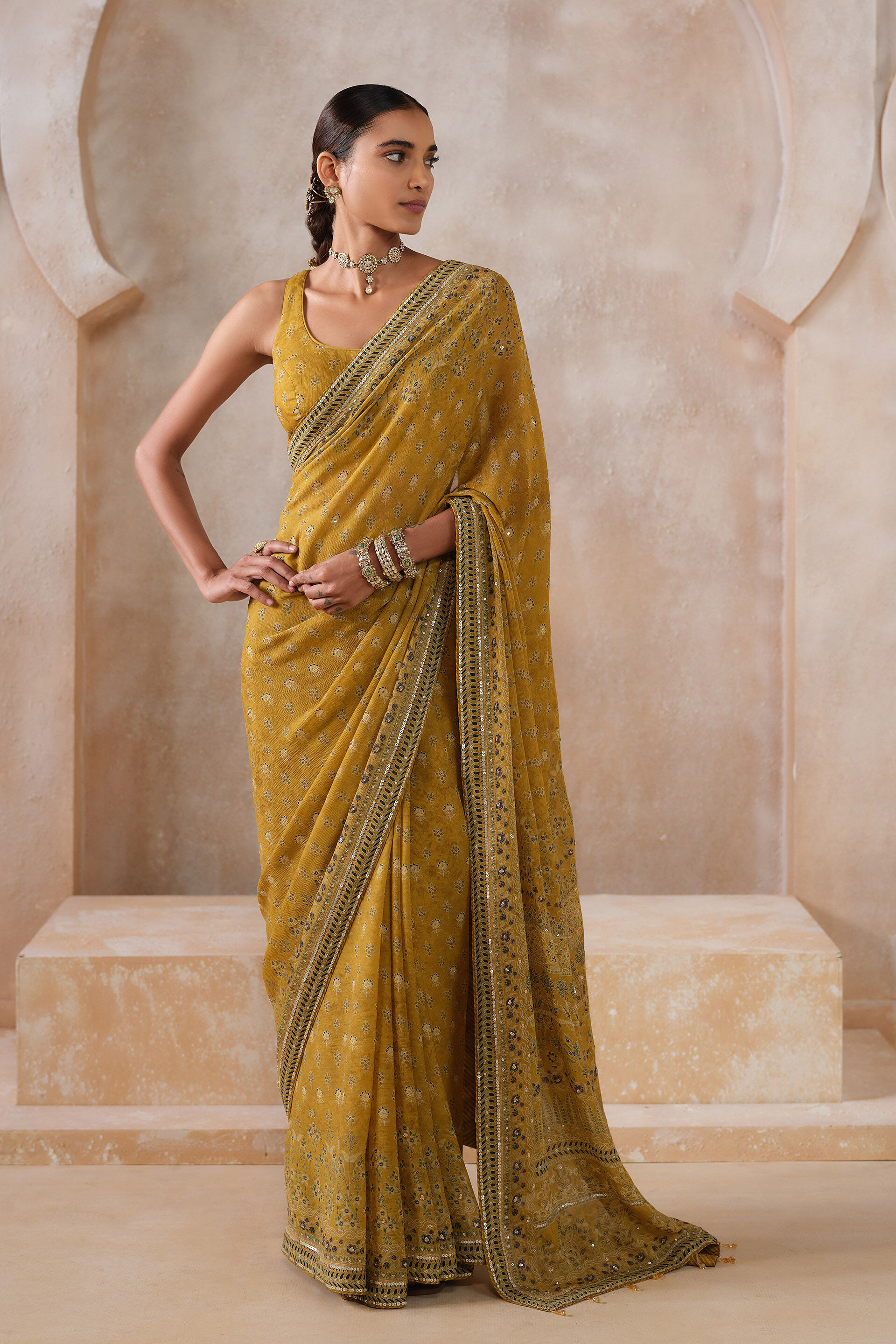 Alenka Chiffon Saree - Yellow